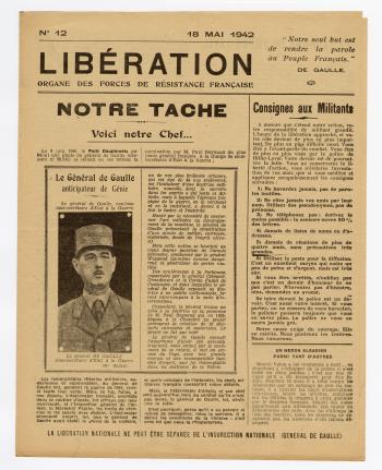 Une de Libération, numéro 12, 18 mai 1942 © Photo et collection du CHRD, Ar. 2240