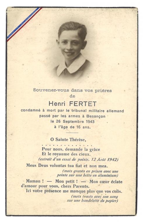 In Mémoriam d’Henri Fertet - © Collection du Musée de la Résistance et de la Déportation de Besançon