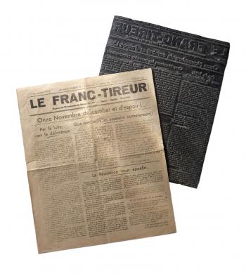 Journal Le Franc Tireur n° 25 et sa plaque en zinc - CHRD Lyon ©PierreVerrier