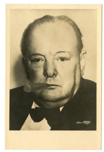 Carte postale "Portrait de Winston Churchill (1874-1965)" - Collection du CHRD, Fonds Bernard Le Marec, N° Inv. Ar. 2077