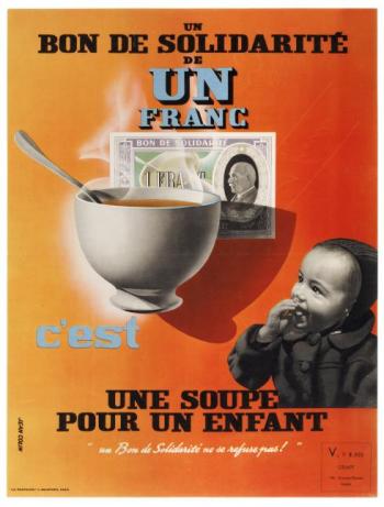 Affiche "Un bon de solidarité de un franc" de l’ORAFF illustrée par Jean Colin © Photo Pierre Verrier - Collection du CHRD, A. 372