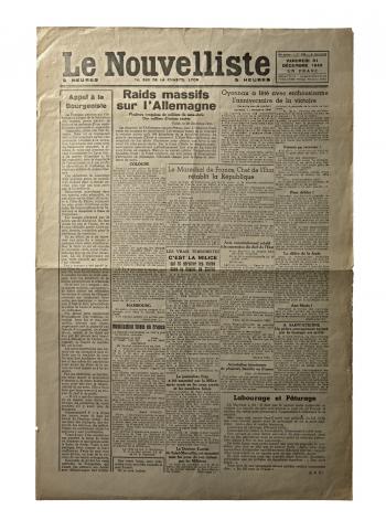 "Le Nouvelliste" faux exemplaire de 1943 © Photo Pierre Verrier - Collection du CHRD, Ar. 154 