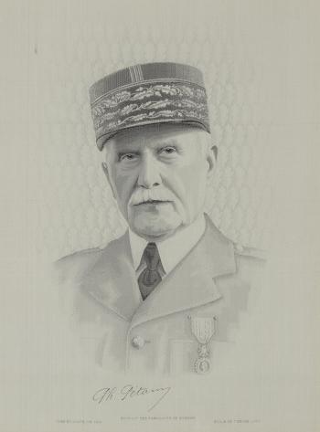 Syndicat des fabricants de soieries, mise en carte M.B. (Max Buchmann), Portrait tissé du maréchal Pétain © Photo Pierre Verrier - Collection du CHRD, Ar. 1920-17