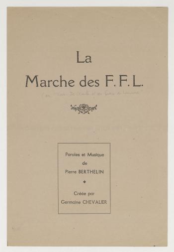 La marche des FFL, partition musicale © Photo et collection du CHRD