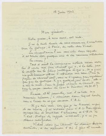 Dernière lettre au général de Gaulle, 15 juin 1943 