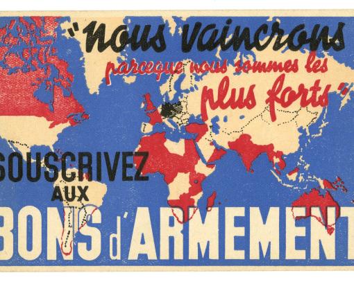 Affiche "Nous vaincrons, parce que nous sommes les plus forts" illustrée par JKap, Paris, Imprimerie Bedos et Cie, novembre 1939 - Collection du CHRD, N° Inv. A 57