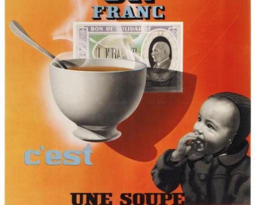 Affiche "Un bon de solidarité de un franc" de l’ORAFF illustrée par Jean Colin © Photo Pierre Verrier - Collection du CHRD, A. 372