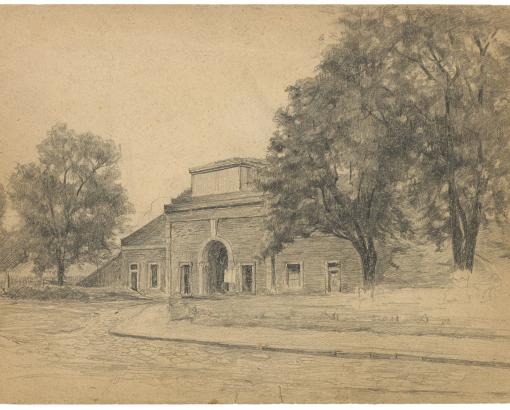 "Entrée de la Petite Forteresse" par Arthur Goldschmidt, 1945 - Collection du CHRD, fonds Georges-Arthur Goldschmidt, N° Inv. Ar. 1626-33 © Pierre Verrier