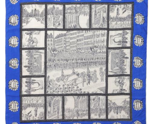 Foulard « Les Voyages du Maréchal », par Colcombet, Paris, 1941 - Collection du CHRD, fonds Martine Meilland, N° Inv. 2000-2 © Pierre Verrier