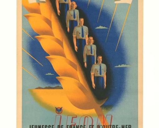 Affiche "Le Blé qui lève – Jeunesse de France et d’Outre-mer" illustrée par Roland Hugon - Collection du CHRD, N° Inv. A. 285 © Blaise Adilon