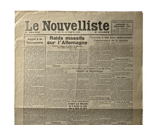 "Le Nouvelliste" faux exemplaire de 1943 © Photo Pierre Verrier - Collection du CHRD, Ar. 154 