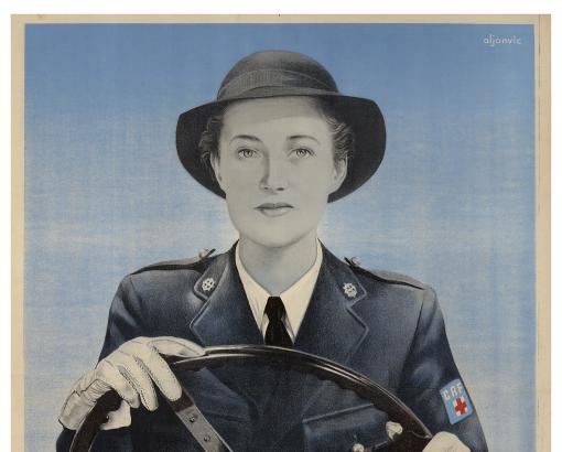 Affiche d'Aljanvic "Pour servir, soyez conductrices de la Croix-Rouge française" © Photo Pierre Verrier - Collection du CHRD, A 391
