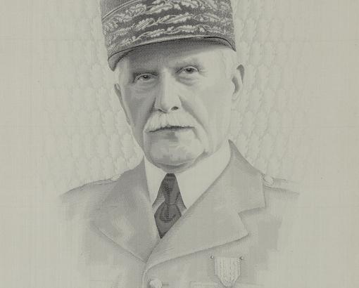 Syndicat des fabricants de soieries, mise en carte M.B. (Max Buchmann), Portrait tissé du maréchal Pétain © Photo Pierre Verrier - Collection du CHRD, Ar. 1920-17