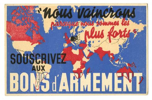 Affiche "Nous vaincrons, parce que nous sommes les plus forts" illustrée par JKap, Paris, Imprimerie Bedos et Cie, novembre 1939 - Collection du CHRD, N° Inv. A 57