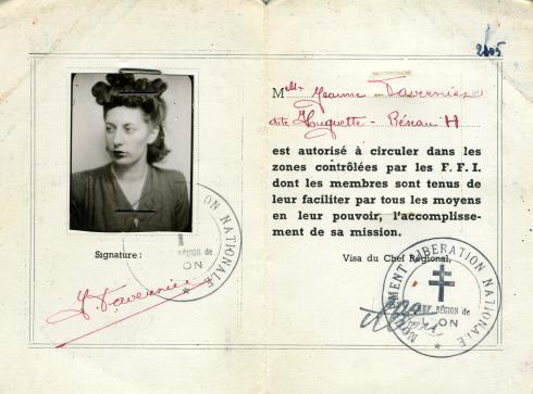 Carte FFI de Jeanne Ruplinger - Collection du CHRD, N° Inv. Ar. 1912 © Pierre Verrier