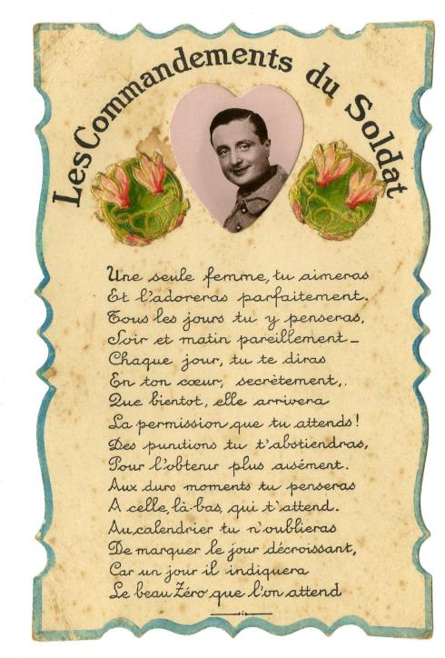 Carte postale "Les commandements du soldat" - Collection du CHRD, N° Inv. Ar 2077-16