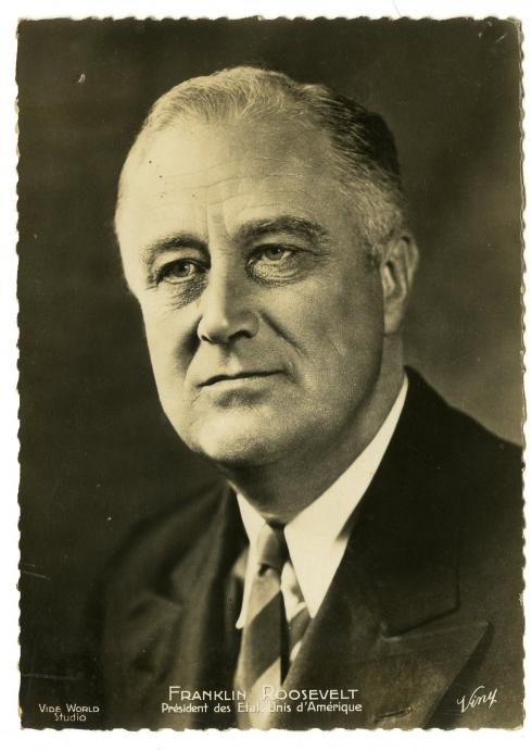 Carte postale "Portrait de Franklin Roosevelt (1882-1945)" - Collection du CHRD, Fonds Bernard Le Marec, N° Inv. Ar. 2077