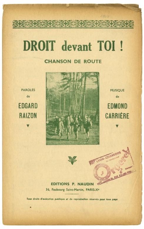 Partition musicale "Droit devant toi !" - © Pierre Verrier, Collection du CHRD, N° Inv. Ar. 1220