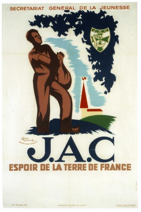 Affiche "J.A.C, espoir de la terre de France" de l'atelier Alain-Fournier - Collection du CHRD, N° Inv. A. 323 © Blaise Adilon