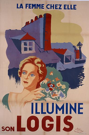 La femme chez elle, illumine son logis, affiche de l'atelier Alain Founier © Photo Blaise Adilon - Collection du CHRD, A. 334 