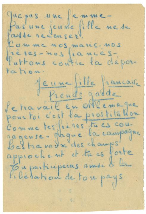 Tract "Jeune Fille" - Collection du © CHRD, N° Inv. 1926