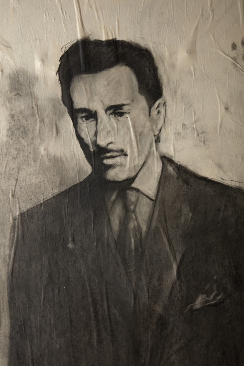 Ernest Pignon-Ernest, Ahmed Cherchari (19.. - 1960) , 2012 ; Collage de la prison Saint-Paul désaffectée © Photo Pierre Verrier - Collection du CHRD, Ar. 2086-1