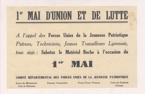 Tract "1er mai d'union et de lutte" © Photo et collection du CHRD, Ar. 1258e