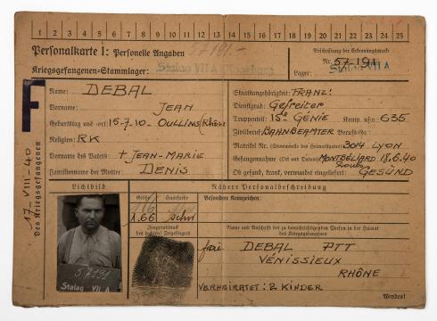 Personalkarte du prisonnier de guerre Jean Debal, matricule 57-191 au Stalag VII A de Moosburg © Photo Pierre Verrier - Collection du CHRD, Ar. 1365