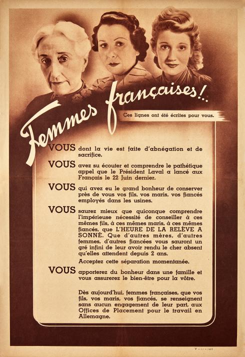 Affiche "Femmes françaises ! Ces lignes ont été écrites pour vous" © Photo Pierre Verrier - Collection du CHRD, A 193