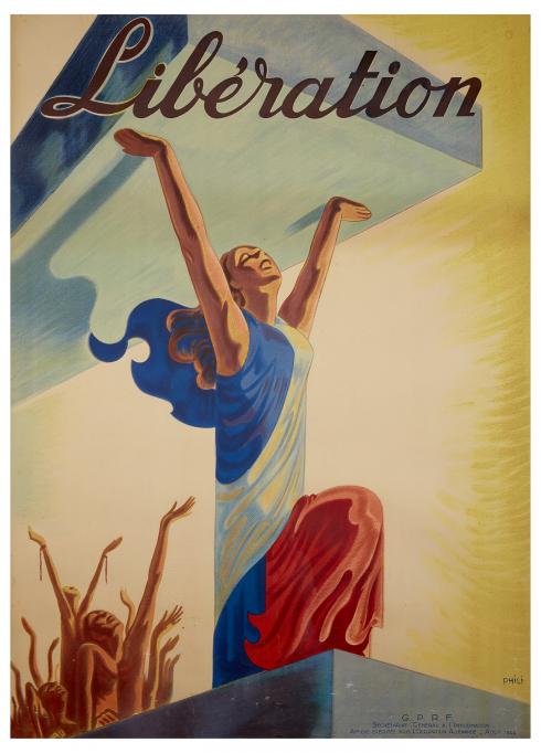 Pierre Grach (1898-1987), dit Phili, Libération, Affiche éditée par le Gouvernement provisoire de la République française, lithographie couleur sur papier vélin, 1944 © Photo Pierre Verrier - Collection du CHRD