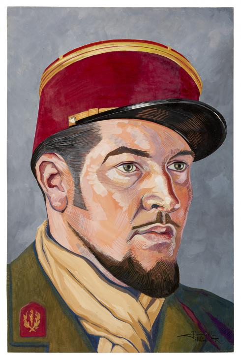 Jean Billon, prisonnier de guerre, Matricule 737, Bretagne, médecin, 1942, Gouache sur papier portant tampon du stalag VIIIC (Sagan, Pologne) © Photo Pierre Verrier - Collection du CHRD, Ar. 1196-1