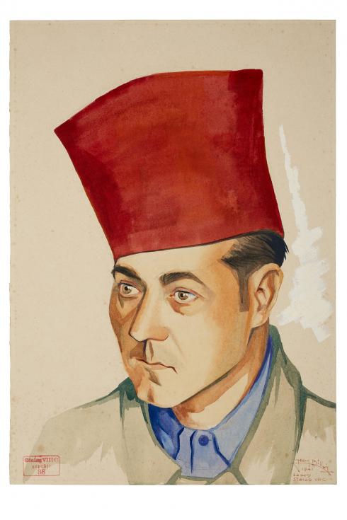  Jean Billon, prisonnier de guerre, Matricule 20.742, Lyon, employé, 1941, Gouache sur papier portant tampon du stalag VIIIC (Sagan, Pologne) © Photo Pierre Verrier - Collection du CHRD, Ar. 1196-5