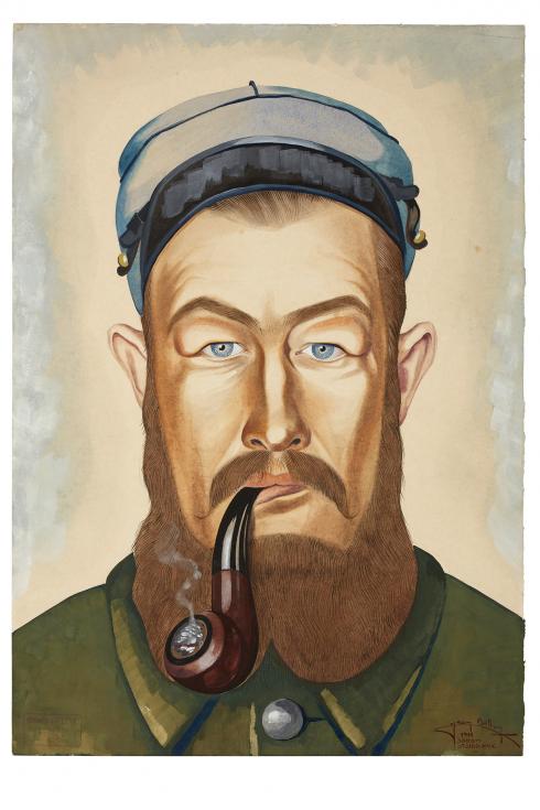 Jean Billon, prisonnier de guerre, Matricule 15.702, Bretagne, sous-officier de carrière, 1941, Gouache sur papier portant tampon du stalag VIIIC (Sagan, Pologne) © Photo Pierre Verrier - Collection du CHRD, Ar. 1196-16