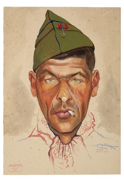 Jean Billon, prisonnier de guerre, Matricule 33.109, Pas-de-Calais, mineur, 1941, Gouache sur papier portant tampon du stalag VIIIC (Sagan, Pologne) © Photo Pierre Verrier - Collection du CHRD, Ar. 1196-19