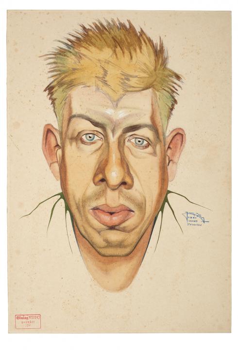 Jean Billon, prisonnier de guerre, Matricule 20.045, Pas-de-Calais, atteint de faiblesse mentale, rapatrié comme malade, décédé peu après son arrivée (mai 1942), 1941, Gouache sur papier portant tampon du stalag VIIIC (Sagan, Pologne) © Photo Pierre Verrier - Collection du CHRD, Ar. 1196-23