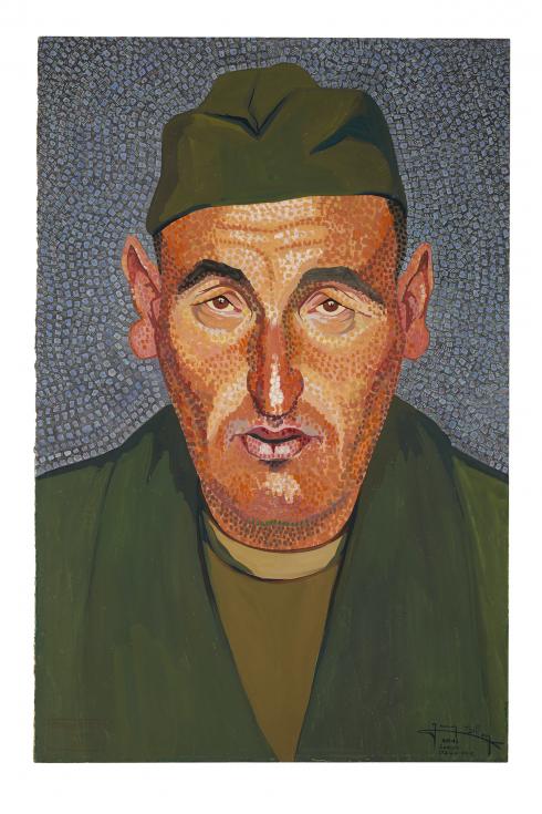 Jean Billon, prisonnier de guerre, Matricule 14.342, Aube, cultivateur, 1941, Gouache sur papier portant tampon du stalag VIIIC (Sagan, Pologne) © Photo Pierre Verrier - Collection du CHRD, Ar. 1196-26