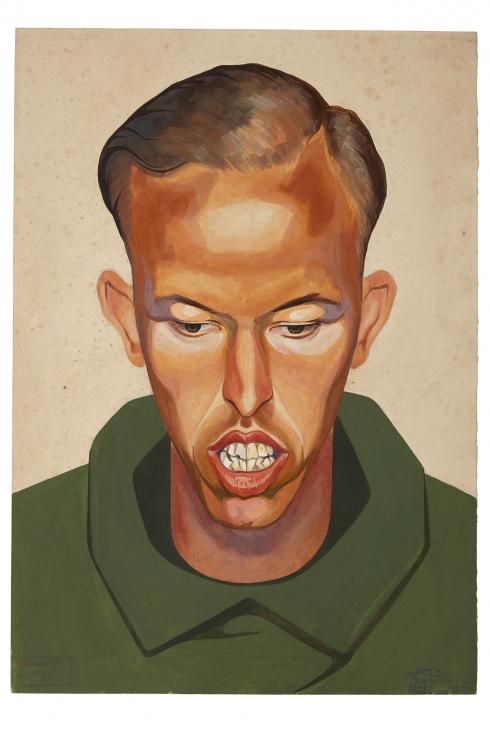 Jean Billon, prisonnier de guerre, 1941, Gouache sur papier portant tampon du stalag VIIIC (Sagan, Pologne) © Photo Pierre Verrier - Collection du CHRD, Ar. 1196-35