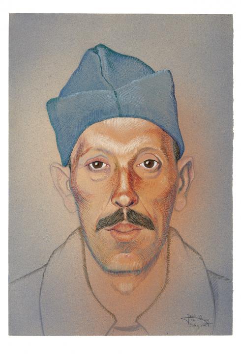 Jean Billon, prisonnier de guerre, Matricule 43.033, Pologne, tailleur, 1941, Gouache sur papier portant tampon du stalag VIIIC (Sagan, Pologne) © Photo Pierre Verrier - Collection du CHRD, Ar. 1196-50