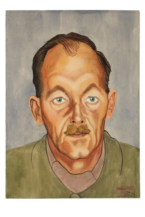 Jean Billon, prisonnier de guerre, Matricule 12.492, Nord, ancien combattant de 1914-1918, 1941, Gouache sur papier portant tampon du stalag VIIIC (Sagan, Pologne) © Photo Pierre Verrier - Collection du CHRD, Ar. 1196-52