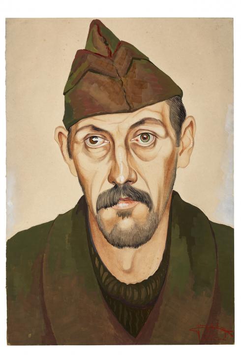 Jean Billon, prisonnier de guerre, Matricule 16.876, Nord, ouvrier d'usine, 1941, Gouache sur papier portant tampon du stalag VIIIC (Sagan, Pologne) © Photo Pierre Verrier - Collection du CHRD, Ar. 1196-55