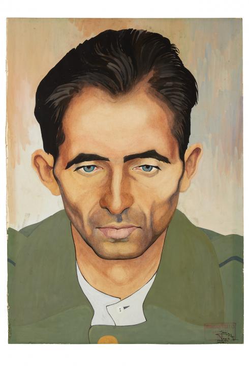 Jean Billon, prisonnier de guerre, Matricule 15.714, Île-de-France, employé, décédé en captivité, 1941, Gouache sur papier portant tampon du stalag VIIIC (Sagan, Pologne) © Photo Pierre Verrier - Collection du CHRD, Ar. 1196-60