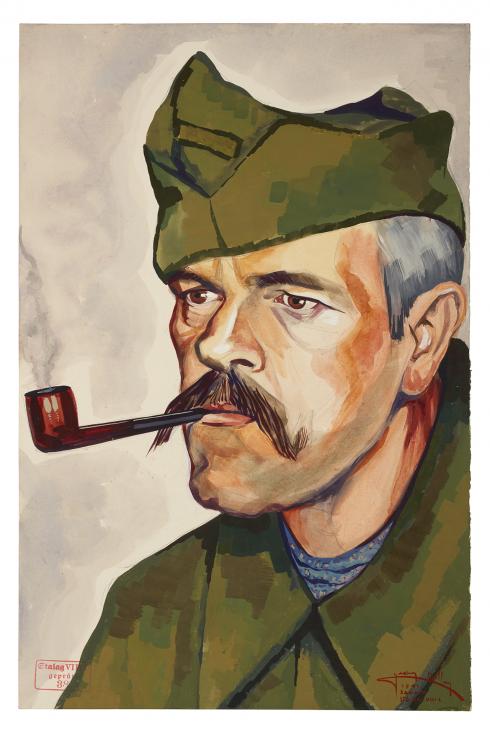 Jean Billon, prisonnier de guerre, Matricule 10.109, Paris, chauffeur de taxi, 1941, Gouache sur papier portant tampon du stalag VIIIC (Sagan, Pologne) © Photo Pierre Verrier - Collection du CHRD, Ar. 1196-63