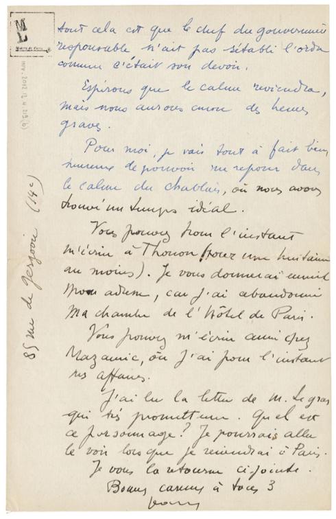 Lettre à ses parents, 12 février 1934