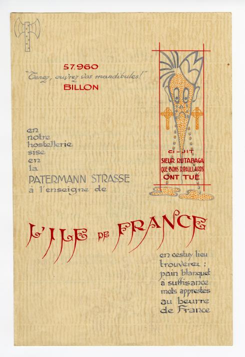 Menu de réveillon réalisé au Stalag VIII C réalisé par Jean Billon 