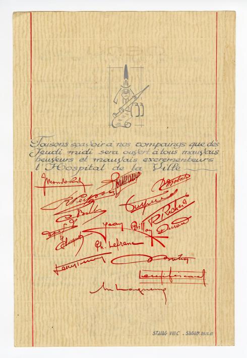 Menu de réveillon réalisé au Stalag VIII C réalisé par Jean Billon 