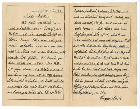 Lettre du 16 avril 1944