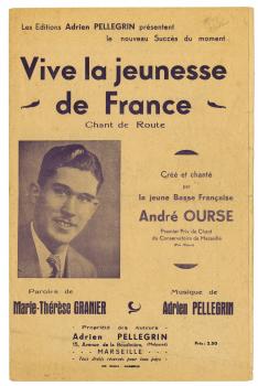 Partition musicale "Vive la jeunesse de France" - © Pierre Verrier, Collection du CHRD, N° Inv. Ar. 1220