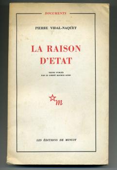 Couverture du livre "La Raison d’Etat" de Pierre Vidal-Naquet, Éd. Minuit, 1962