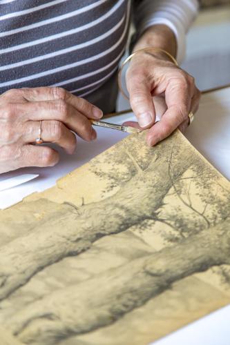 Restauration d'un dessin d'Arthur Goldschmidt, N° Inv. Ar. 1626-30 - © Laurent Vella, 2014