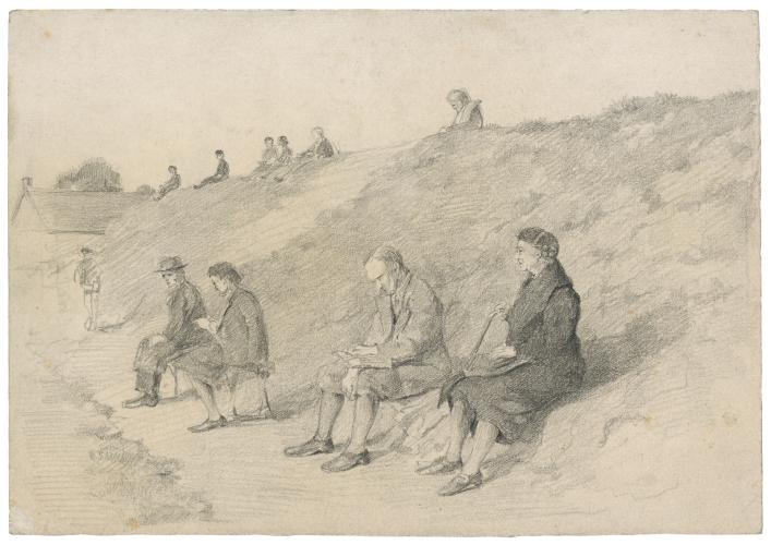 "Personnages assis sur une butte" par Arthur Goldschmidt, 1942-1945 - Collection du CHRD, fonds Georges-Arthur Goldschmidt, N° Inv. Ar. 1626-43 © Pierre Verrier